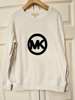 Michael Kors White Crewneck Sweater with Black Logo